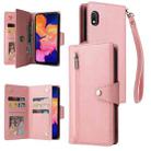 For Samsung Galaxy A10 Rivet Buckle 9 Cards Three Fold Leather Phone Case(Rose Gold) - 1
