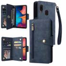 For Samsung Galaxy A20 Rivet Buckle 9 Cards Three Fold Leather Phone Case(Blue) - 1