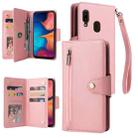 For Samsung Galaxy A20 Rivet Buckle 9 Cards Three Fold Leather Phone Case(Rose Gold) - 1