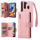 For Samsung Galaxy A21 EU Version Rivet Buckle 9 Cards Three Fold Leather Phone Case(Rose Gold) - 1