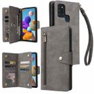 For Samsung Galaxy A21S Rivet Buckle 9 Cards Three Fold Leather Phone Case(Grey) - 1