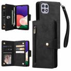 For Samsung Galaxy A22 5G Rivet Buckle 9 Cards Three Fold Leather Phone Case(Black) - 1