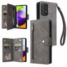 For Samsung Galaxy A52 5G Rivet Buckle 9 Cards Three Fold Leather Phone Case(Grey) - 1