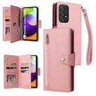For Samsung Galaxy A52 5G Rivet Buckle 9 Cards Three Fold Leather Phone Case(Rose Gold) - 1