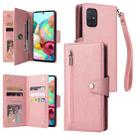 For Samsung Galaxy A71 Rivet Buckle 9 Cards Three Fold Leather Phone Case(Rose Gold) - 1