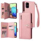 For Samsung Galaxy A71 5G Rivet Buckle 9 Cards Three Fold Leather Phone Case(Rose Gold) - 1