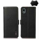 For Sony Xperia Ace III KHAZNEH Side-Magnetic Litchi Genuine Leather RFID Phone Case(Black) - 1