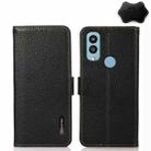 For Kyocera Android One S9 KHAZNEH Side-Magnetic Litchi Genuine Leather RFID Phone Case(Black) - 1
