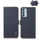 For Samsung Galaxy F23 / M23 KHAZNEH Side-Magnetic Litchi Genuine Leather RFID Phone Case(Blue) - 1