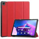 For Lenovo Tab M10 Plus 10.6 3rd Gen 2022 Custer Texture 3-Fold Holder Smart Leather Tablet Case(Red) - 1