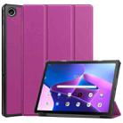 For Lenovo Tab M10 Plus 10.6 3rd Gen 2022 Custer Texture 3-Fold Holder Smart Leather Tablet Case(Purple) - 1