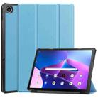 For Lenovo Tab M10 Plus 10.6 3rd Gen 2022 Custer Texture 3-Fold Holder Smart Leather Tablet Case(Sky Blue) - 1
