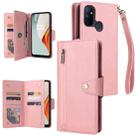 For OnePlus Nord N100 Rivet Buckle 9 Cards Three Fold Leather Phone Case(Rose Gold) - 1