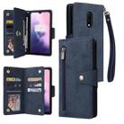 For OnePlus 7 Rivet Buckle 9 Cards Three Fold Leather Phone Case(Blue) - 1