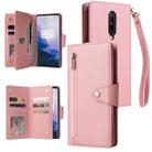 For OnePlus 7 Pro Rivet Buckle 9 Cards Three Fold Leather Phone Case(Rose Gold) - 1