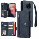 For OnePlus 7T Rivet Buckle 9 Cards Three Fold Leather Phone Case(Blue) - 1
