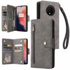 For OnePlus 7T Rivet Buckle 9 Cards Three Fold Leather Phone Case(Grey) - 1