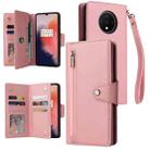 For OnePlus 7T Rivet Buckle 9 Cards Three Fold Leather Phone Case(Rose Gold) - 1