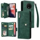 For OnePlus 7T Rivet Buckle 9 Cards Three Fold Leather Phone Case(Green) - 1