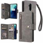 For OnePlus 7T Pro Rivet Buckle 9 Cards Three Fold Leather Phone Case(Grey) - 1