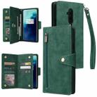 For OnePlus 7T Pro Rivet Buckle 9 Cards Three Fold Leather Phone Case(Green) - 1
