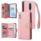 For OnePlus 8 Rivet Buckle 9 Cards Three Fold Leather Phone Case(Rose Gold) - 1