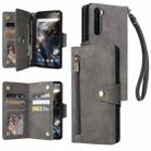 For OnePlus Nord Rivet Buckle 9 Cards Three Fold Leather Phone Case(Grey) - 1