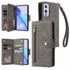 For OnePlus 9 Rivet Buckle 9 Cards Three Fold Leather Phone Case(Grey) - 1