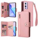 For OnePlus 9 Rivet Buckle 9 Cards Three Fold Leather Phone Case(Rose Gold) - 1