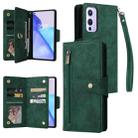 For OnePlus 9 Rivet Buckle 9 Cards Three Fold Leather Phone Case(Green) - 1