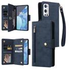 For OnePlus 9 Pro Rivet Buckle 9 Cards Three Fold Leather Phone Case(Blue) - 1