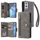 For OnePlus 9 Pro Rivet Buckle 9 Cards Three Fold Leather Phone Case(Grey) - 1