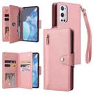 For OnePlus 9 Pro Rivet Buckle 9 Cards Three Fold Leather Phone Case(Rose Gold) - 1