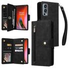 For OnePlus Nord 2 Rivet Buckle 9 Cards Three Fold Leather Phone Case(Black) - 1