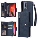 For OnePlus Nord 2 Rivet Buckle 9 Cards Three Fold Leather Phone Case(Blue) - 1