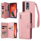 For OnePlus Nord 2 Rivet Buckle 9 Cards Three Fold Leather Phone Case(Rose Gold) - 1
