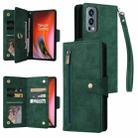 For OnePlus Nord 2 Rivet Buckle 9 Cards Three Fold Leather Phone Case(Green) - 1