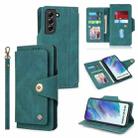 For Samsung Galaxy S21 FE 5G POLA 9 Card-slot Oil Side Leather Phone Case(Dark Green) - 1