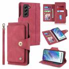 For Samsung Galaxy S21 FE 5G POLA 9 Card-slot Oil Side Leather Phone Case(Red) - 1