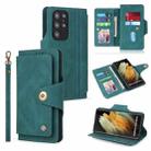 For Samsung Galaxy S22 Ultra 5G POLA 9 Card-slot Oil Side Leather Phone Case(Dark Green) - 1