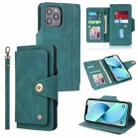 For iPhone 13 POLA 9 Card-slot Oil Side Leather Phone Case(Dark Green) - 1