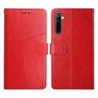 For OPPO Realme 5 Y Stitching Horizontal Flip Leather Phone Case(Red) - 1