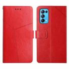 For OPPO Reno5 5G Y Stitching Horizontal Flip Leather Phone Case(Red) - 1