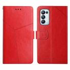 For OPPO Reno5 Pro 5G Y Stitching Horizontal Flip Leather Phone Case(Red) - 1