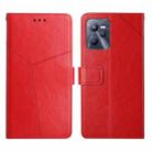 For OPPO Realme C35 Y Stitching Horizontal Flip Leather Phone Case(Red) - 1