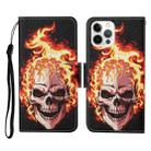 For iPhone 13 Pro Colored Drawing Pattern Horizontal Flip Leather Phone Case (Flame Skull) - 1