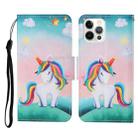 For iPhone 13 Pro Colored Drawing Pattern Horizontal Flip Leather Phone Case (Rainbow Unicorn) - 1