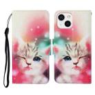 For iPhone 13 Colored Drawing Pattern Horizontal Flip Leather Phone Case(Squint Cat) - 1