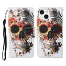 Colored Drawing Pattern Horizontal Flip Leather Phone Case For iPhone 13 mini(Flower Skull) - 1