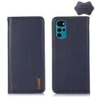 For Motorola Moto G22 KHAZNEH Nappa Top Layer Cowhide Leather Phone Case(Blue) - 1